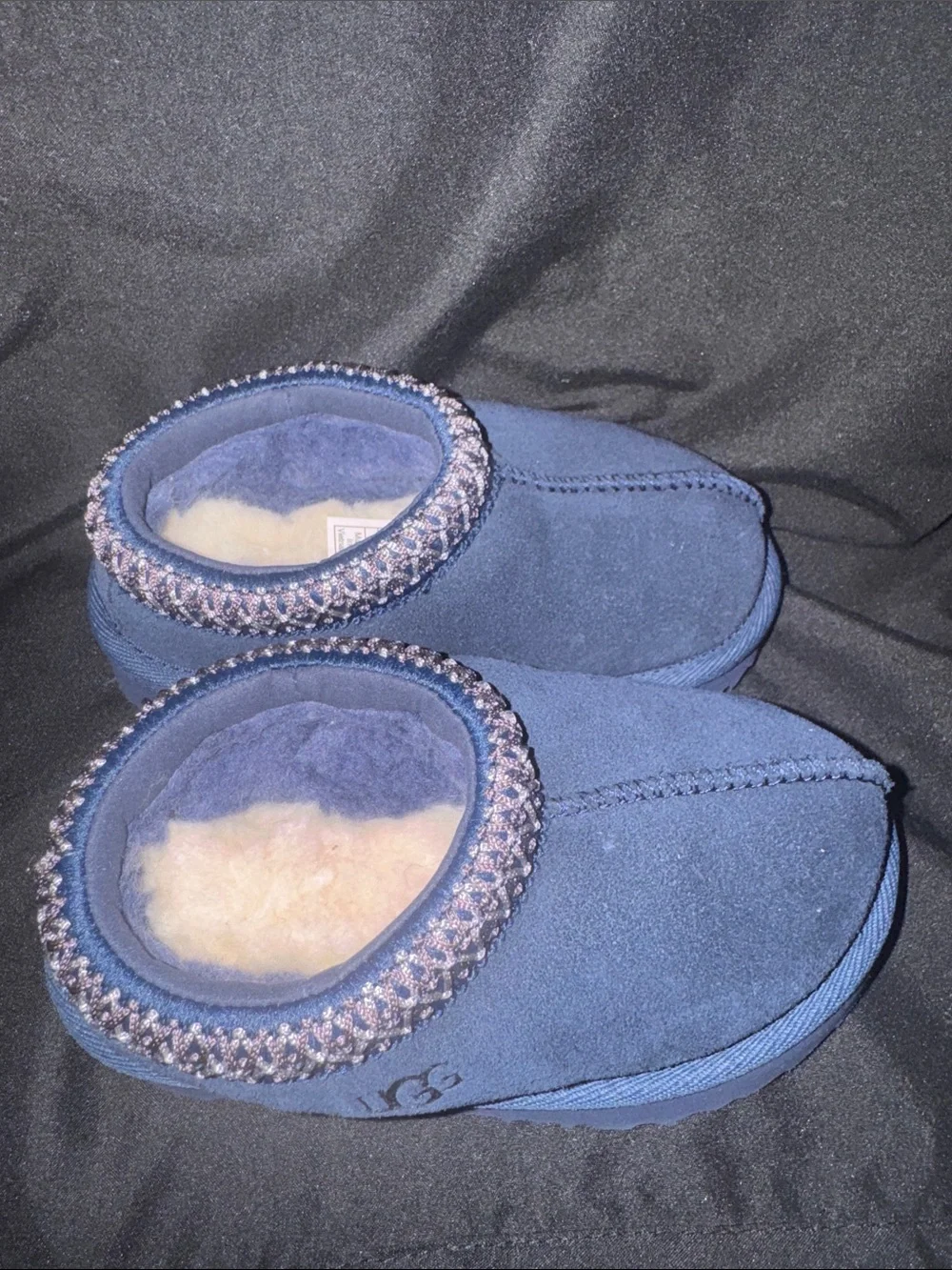 UGG Kids Cozy Blue Suede Slip-On Slippers- never worn/no tags